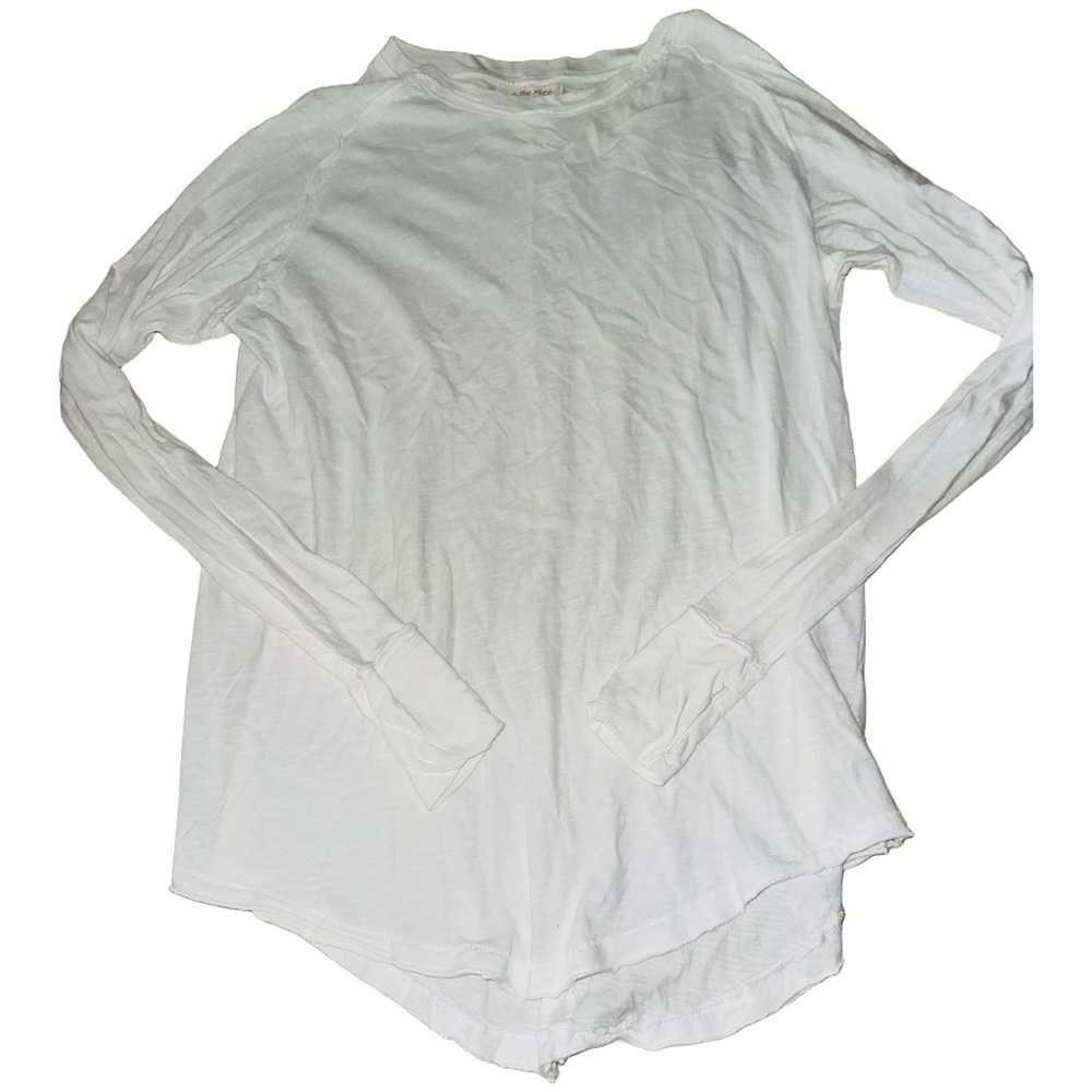 Free People White Thumbhole Tunic Length Tee